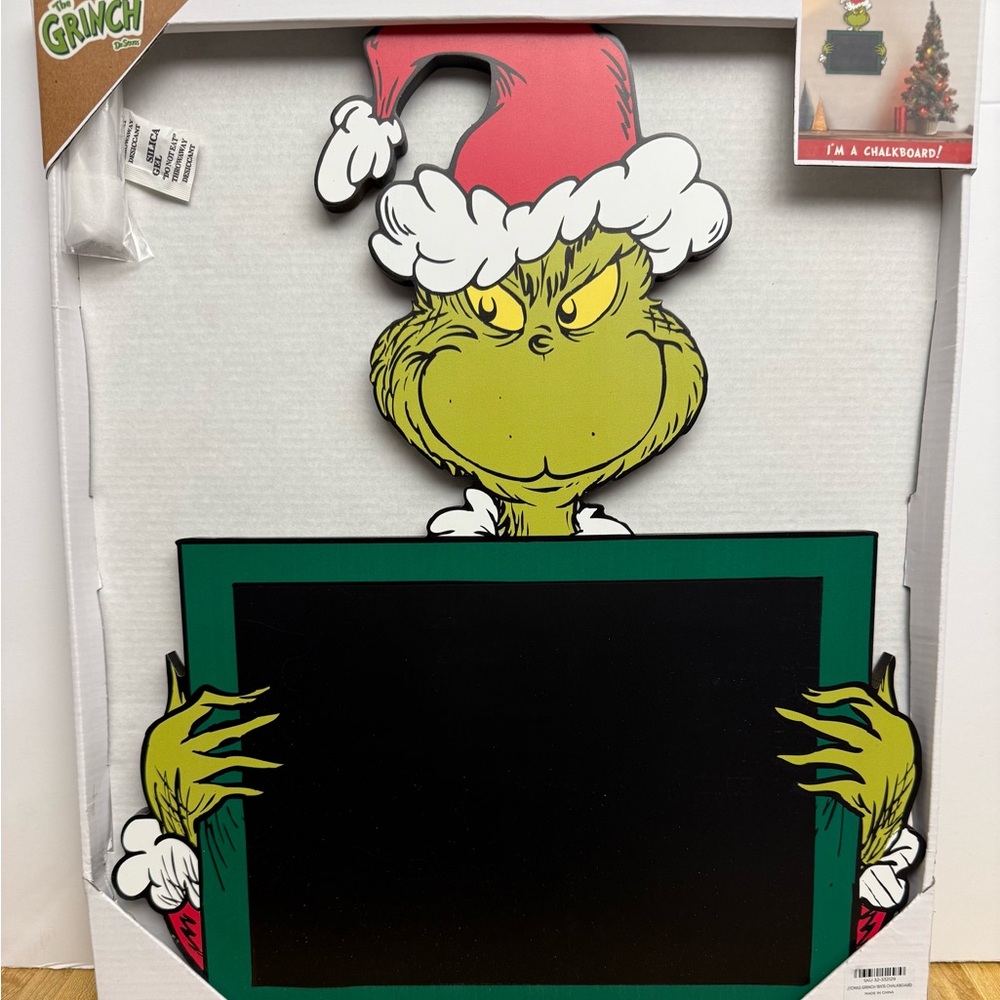 Super Cute Grinch Chalkboard with Santa Hat- NWT